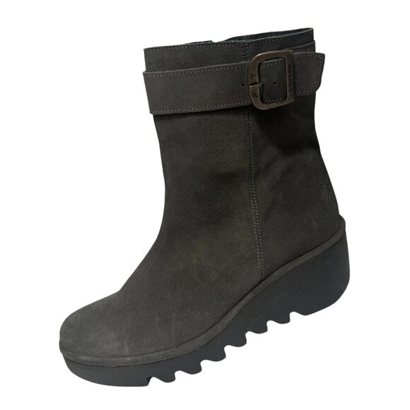 Fly London Bepp Gray Suede Wedge Mid-calf  Zipper Boots size 42/10 NEW $295 - Picture 1 of 10